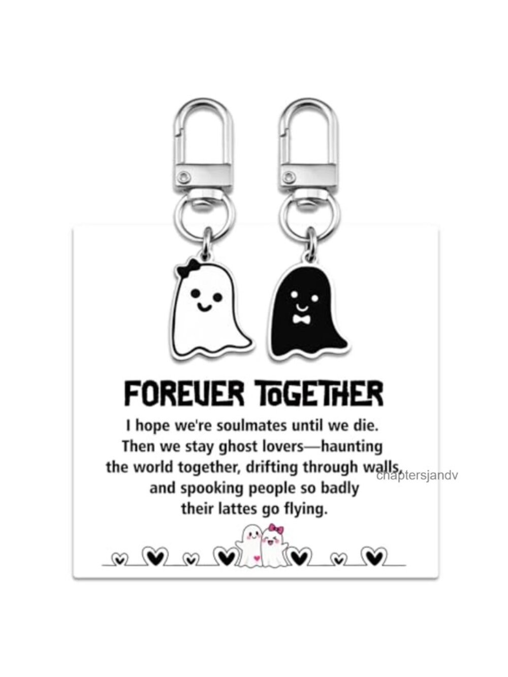 Matching Couple Ghost Keychain Stainless Steel Keyring Set Gift for Him Her